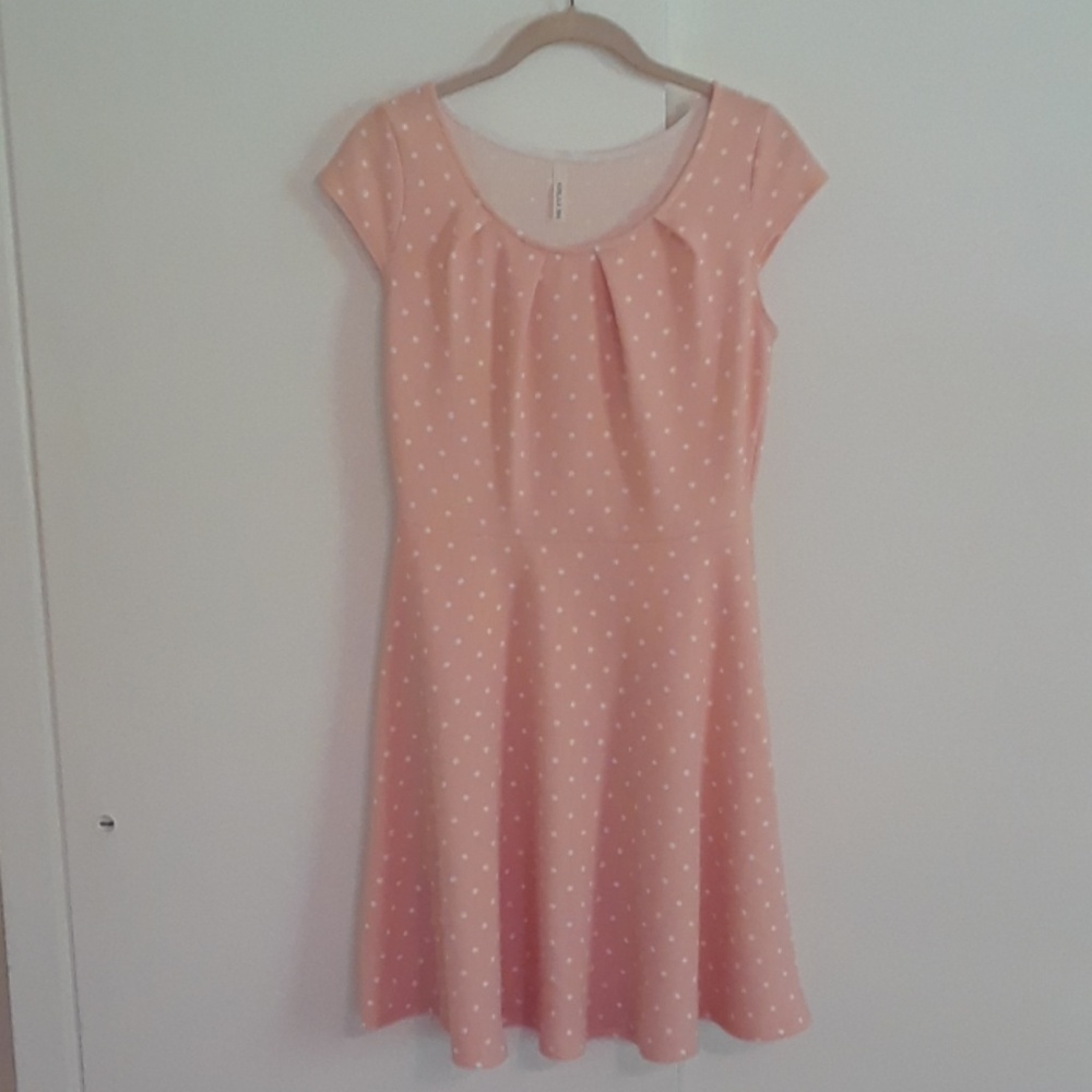 Polka dot fit and flare knee length dress